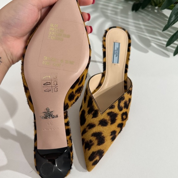Prada Leopard Pony Hair Pointed Toe Mules Size 39 - Picture 7 of 11